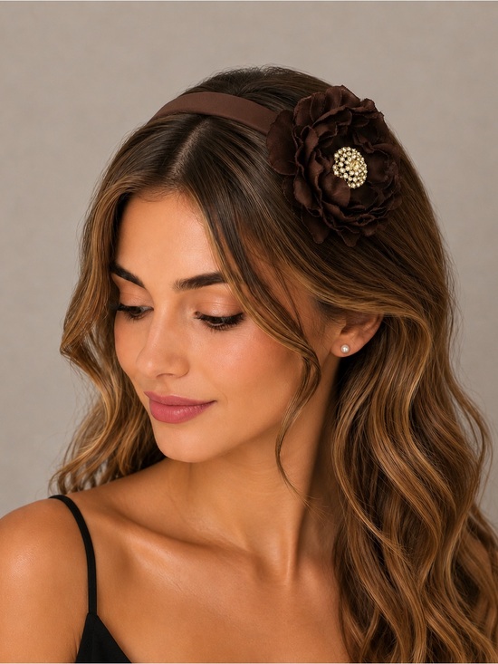 Accessories - Brown Floral Crystal Accent Headband - Women Accessories